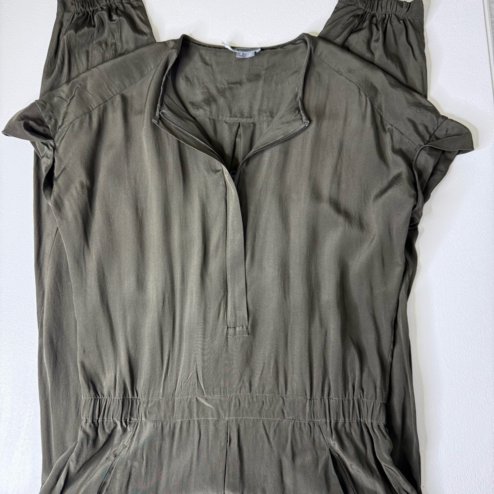 Vince Jumpsuit Green Silk Women's Short Sleeve Zipper Front Size 4